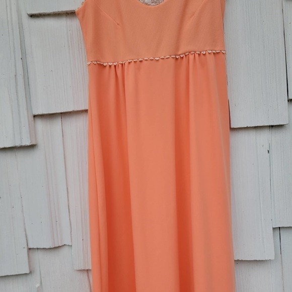 Vintage 70s JC Penney Fashions Peach‎ Sleeveless Maxi Dress 12 - Picture 5 of 11